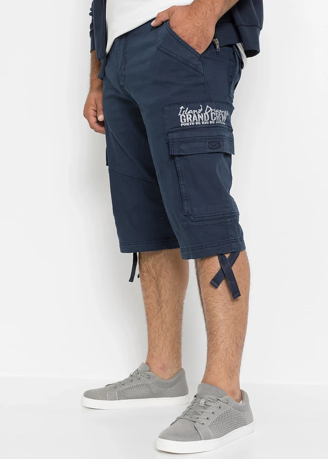 Bermuda long et regular avec poches cargo, Couleur: bleu foncé imprimé