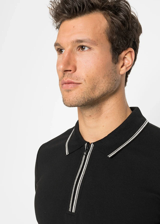 Polo zippé en maille piquée 100% coton • noir • product-page.page-title-suffix