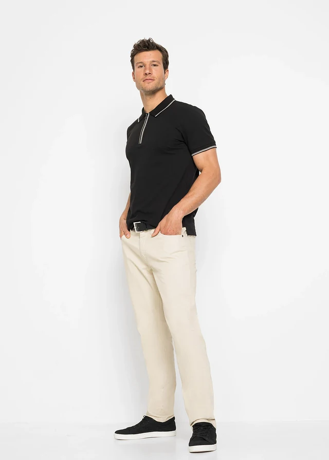 Poloshirt van katoen met ritssluiting, Kleur: zwart