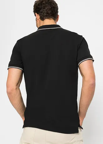 Poloshirt van katoen met ritssluiting, Kleur: zwart