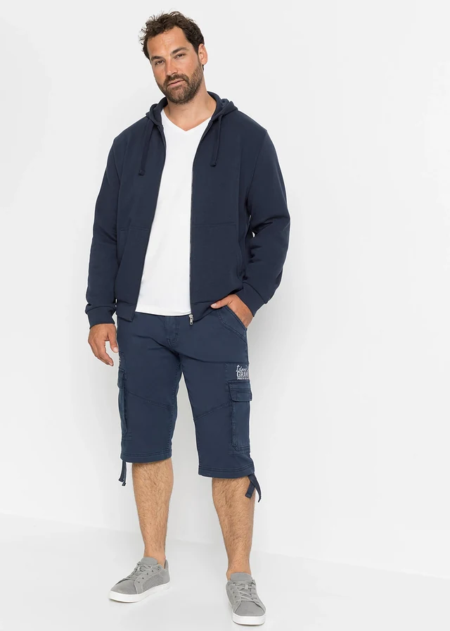 Bermuda long et regular avec poches cargo, Couleur: bleu foncé imprimé