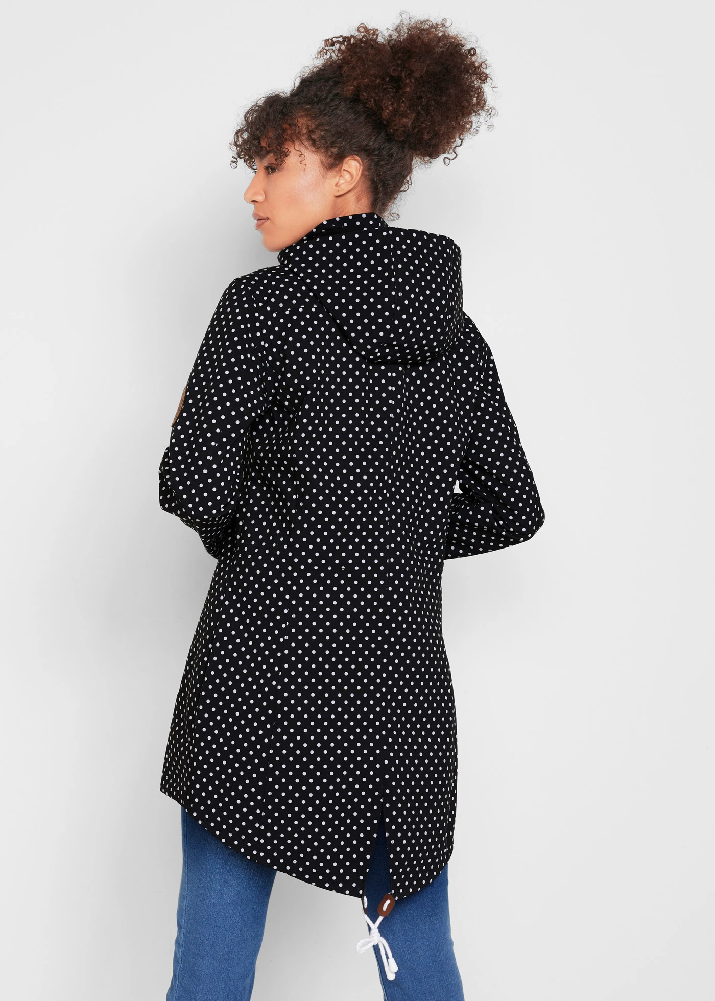 Lange softshell jas • zwart gestippeld • bonprix online shop