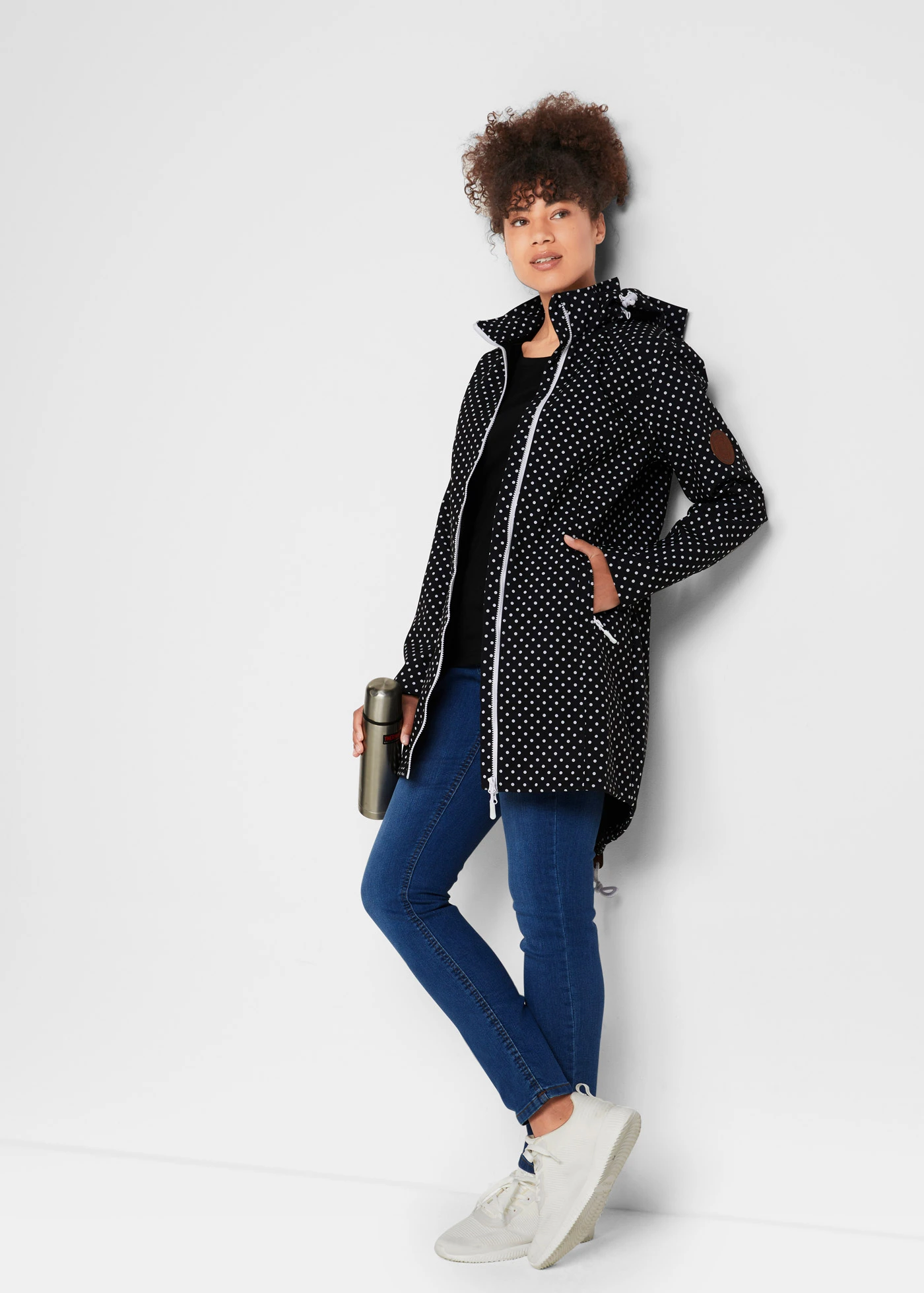 Lange softshell jas • zwart gestippeld • bonprix online shop