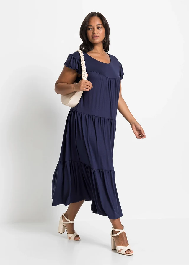 Robe midi en viscose extensible, Couleur: bleu foncé