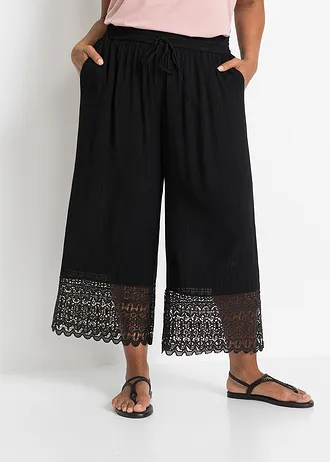Kalhoty Culotte s krajkou, barva: černá