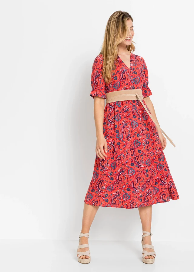 Midi jurk van pure viscose • rood • product-page.page-title-suffix