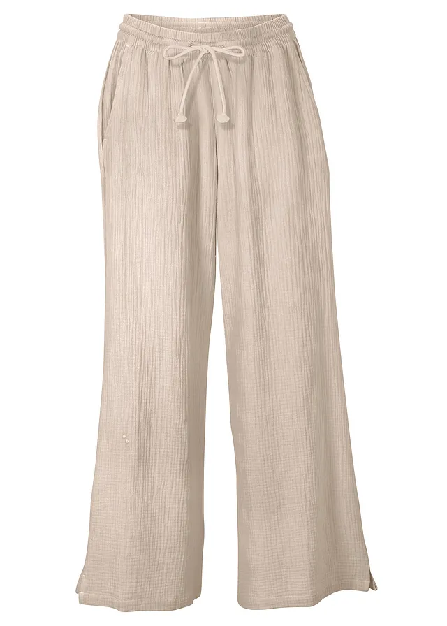 Pantalon palazzo léger en gaze de coton • gris pierre • Boutique bonprix