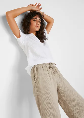Pantalon palazzo léger en gaze de coton • gris pierre • Boutique bonprix