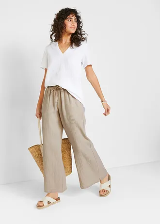 Pantaloni palazzo din muselină vaporoasă • gri-piatră • magazin bonprix