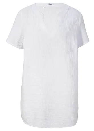 Dlouhá mušelínová tunika z čisté bavlny, barva: bílá