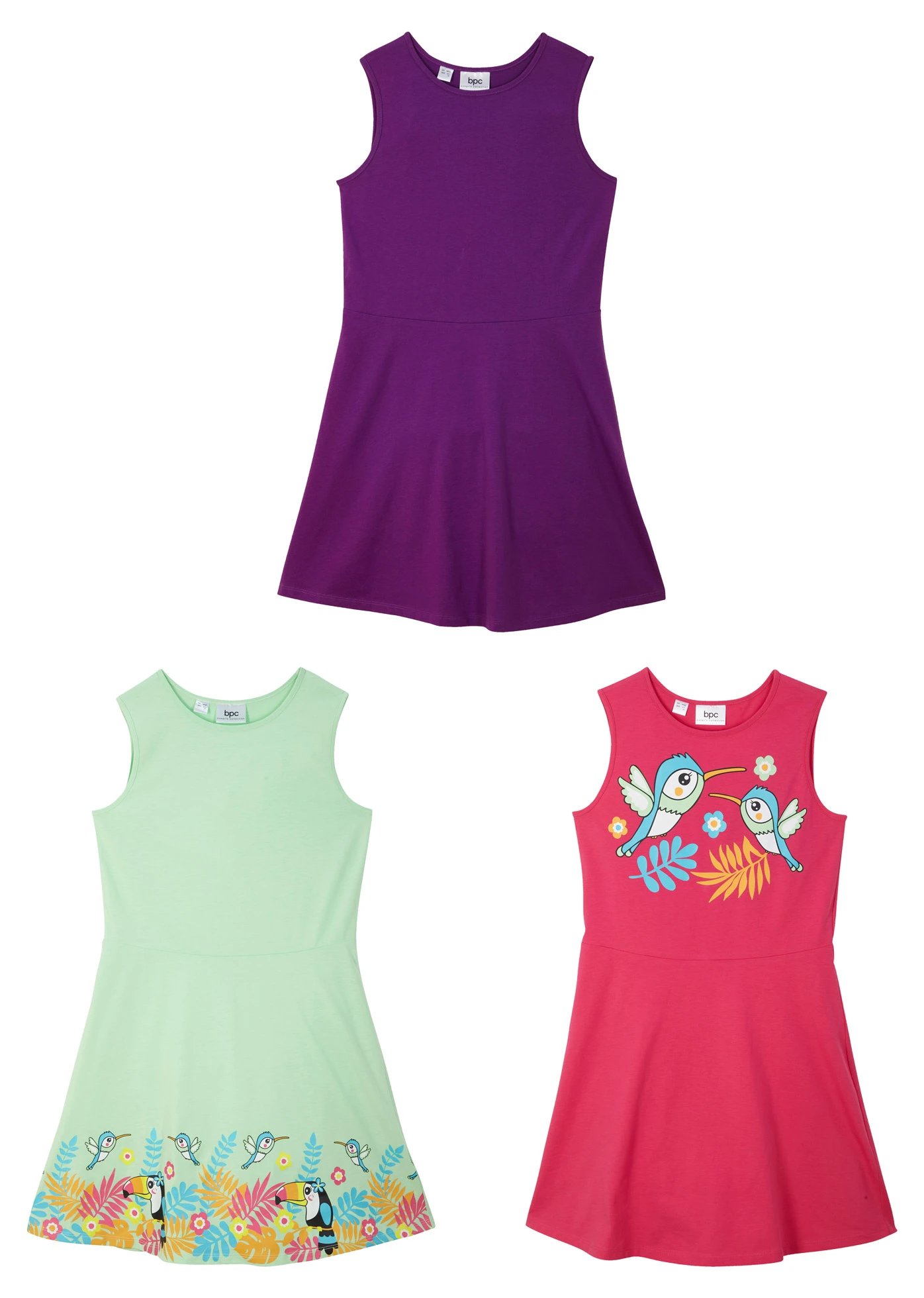 Jersey jurk van biologisch katoen (set van 3) • soft mint+diepviolet+pinklady • bonprix online shop