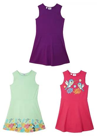 Jersey jurk van biologisch katoen (set van 3) • soft mint+diepviolet+pinklady • bonprix online shop