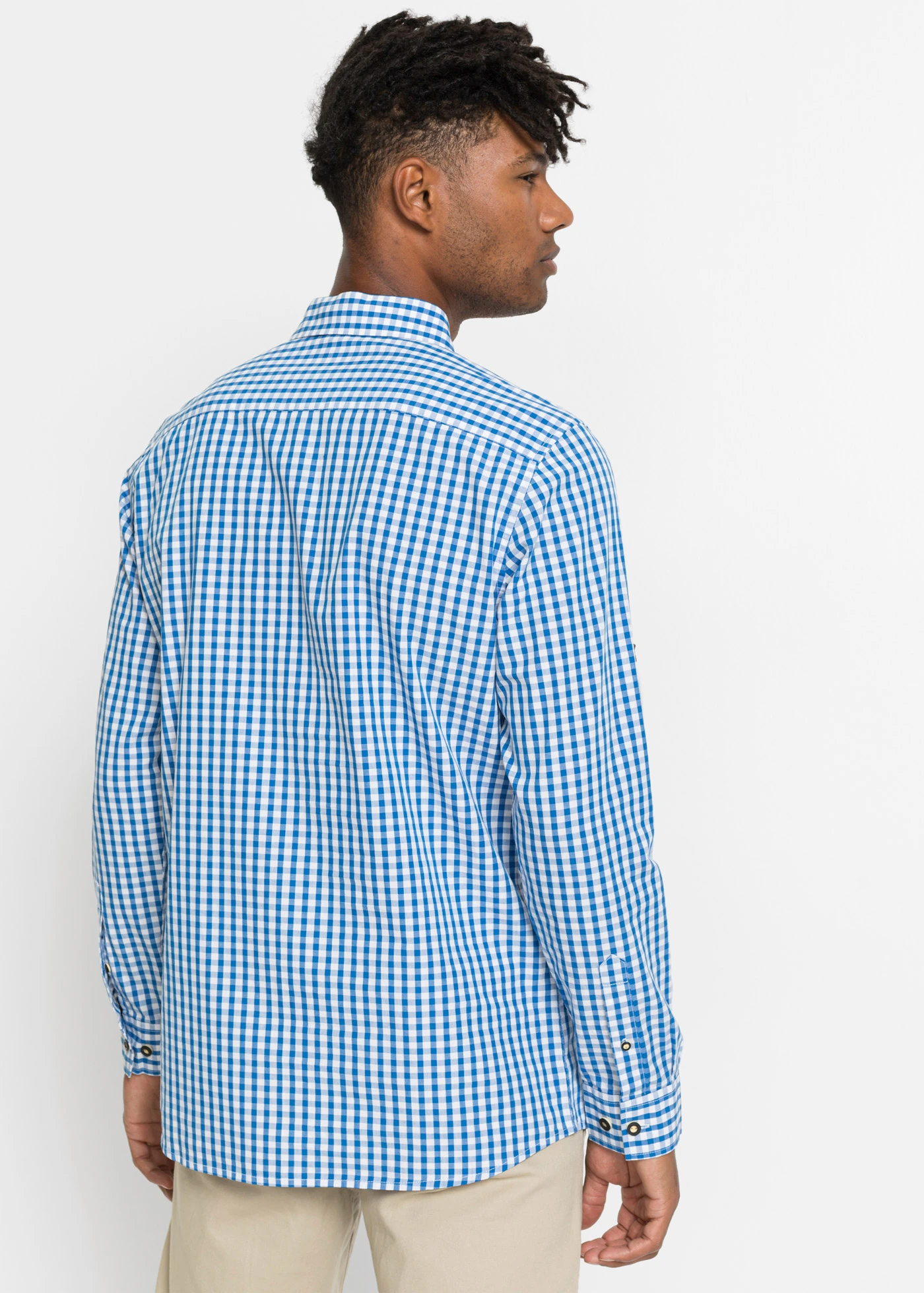 Krojová košile se založenými rukávy • azurově modro-bílá kostka • bonprix obchod