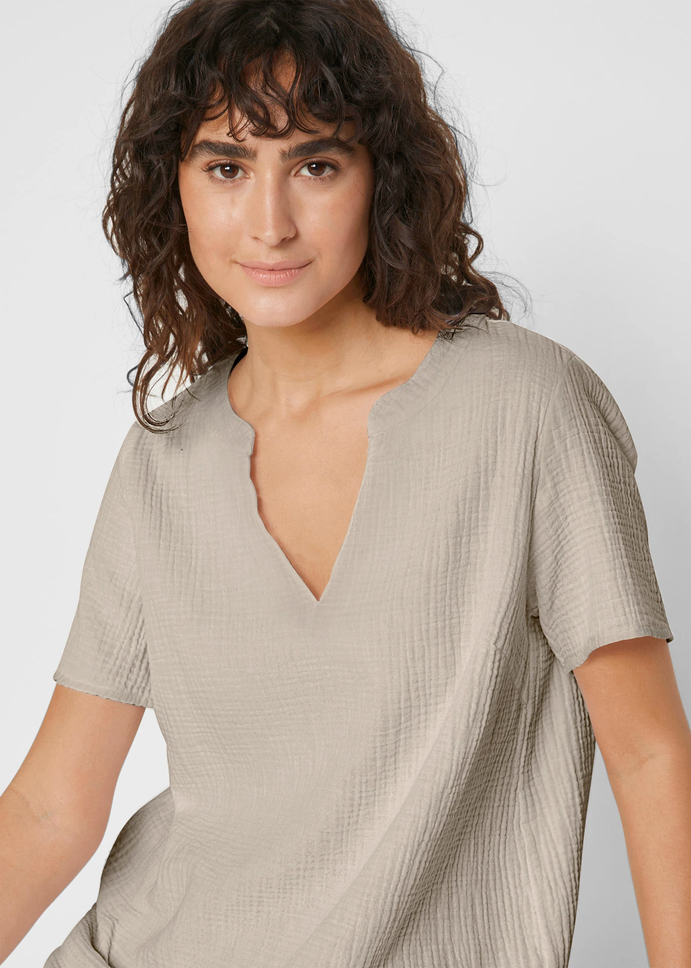 Tunică lungă din muselină din bumbac 100% • gri-piatră • magazin bonprix