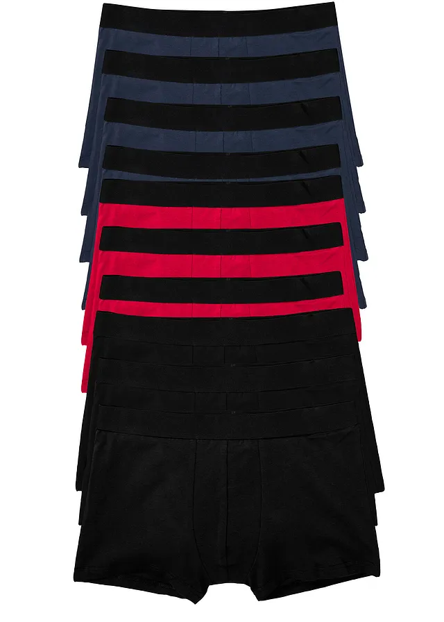 Bokszeralsó, szűk fazon, pamuttal (10 db-os csomag) • sötétkék+fekete+sötétpiros • bonprix áruház