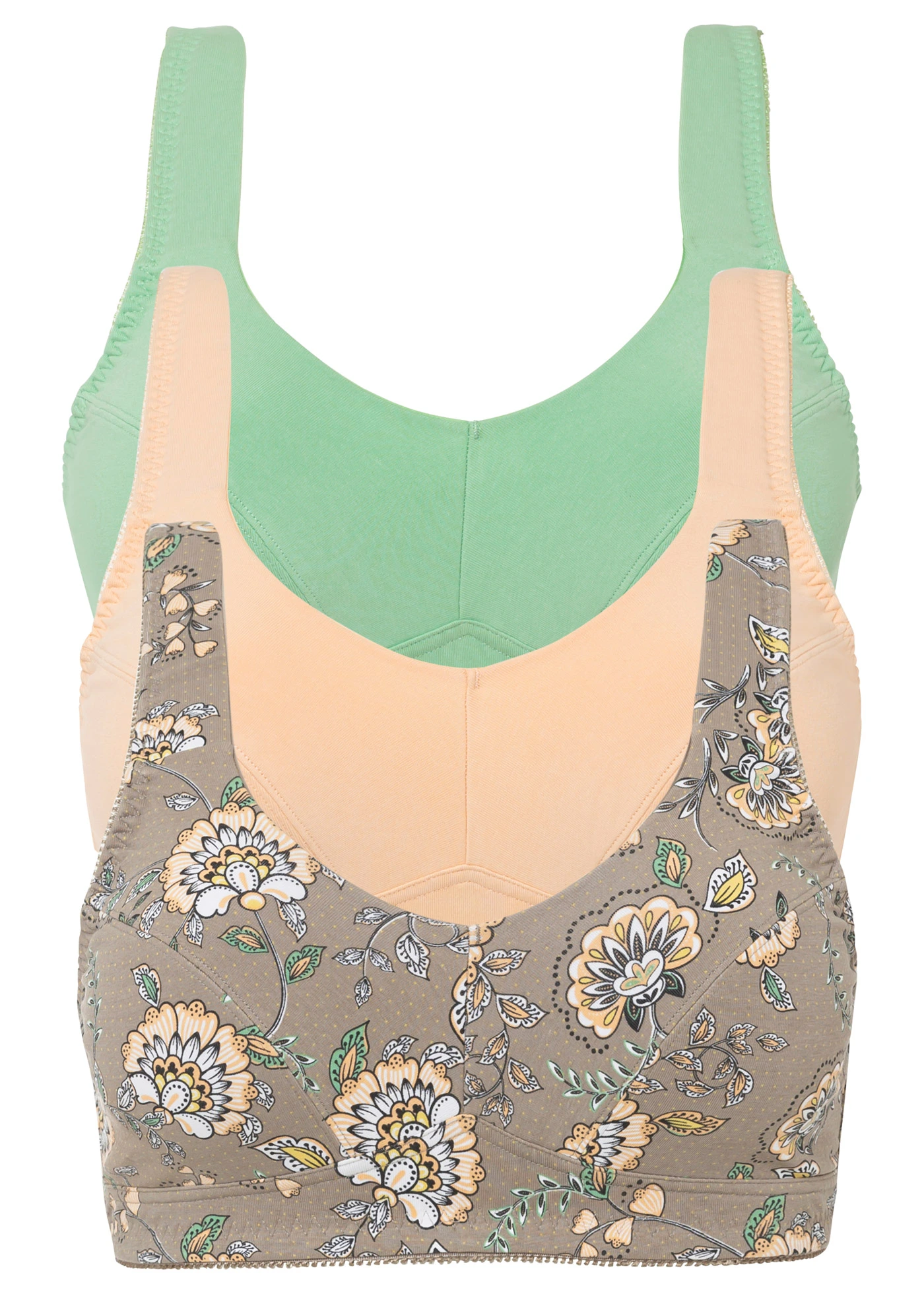 Podprsenka bez kostic (3 ks), s organickou bavlnou • hnědošedý kašmírový vzor + krémovo meruňková + mátová • bonprix obchod