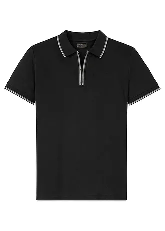 Piqué poloshirt van katoen met ritssluiting • zwart • bonprix online shop