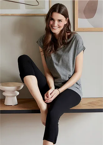 Dlouhé tričko z čisté organické bavlny (2 ks v balení) • šedý melír+černá • bonprix obchod