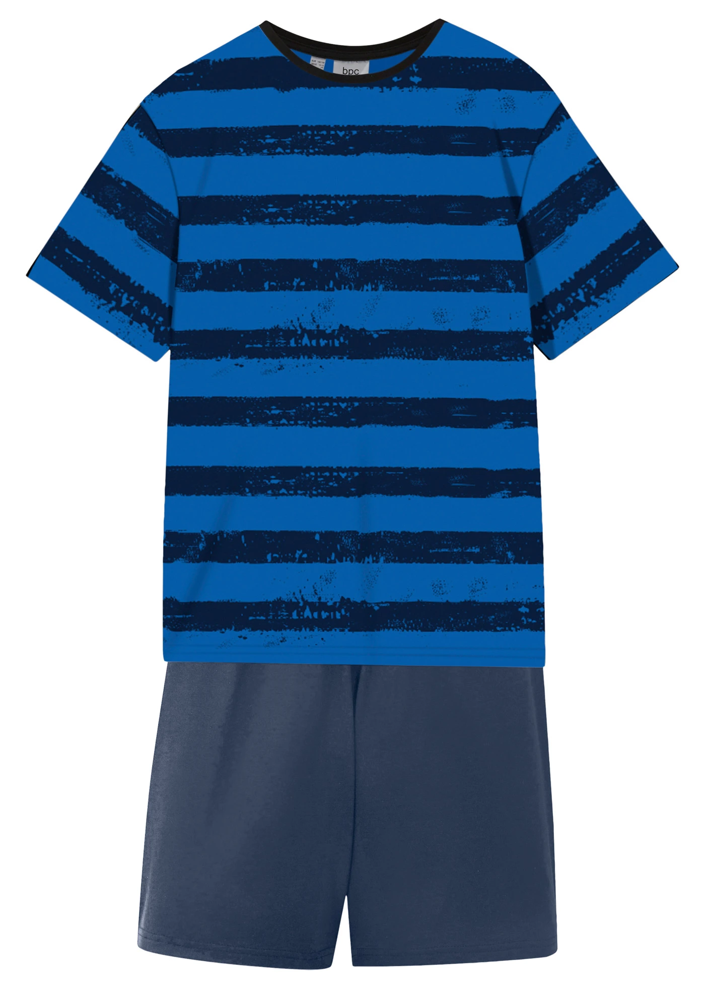 Krátké pyžamo z měkké bavlny (4dílná souprava) • modrá s proužky-tmavě modrá + šedý melír s protiskem-černá • bonprix obchod