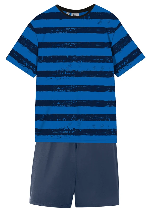 Jongens shortama met katoen (4-dlg. set) • blauw gestreept-donkerblauw+grijs gemêleerd met print-zwart • product-page.page-title-suffix