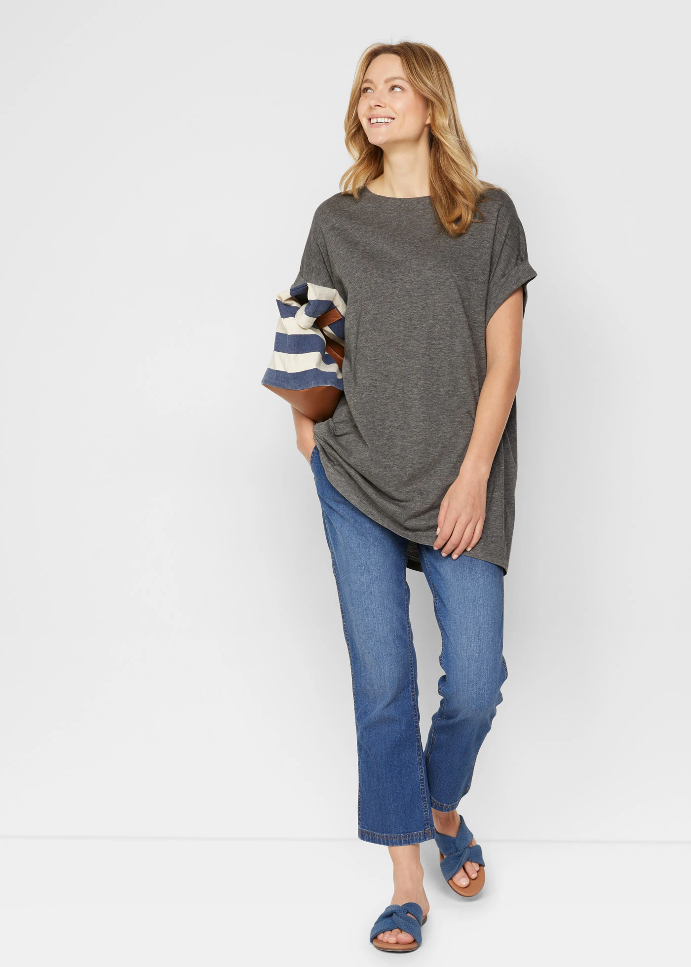 Dlouhé tričko z čisté organické bavlny (2 ks v balení) • šedý melír+černá • bonprix obchod