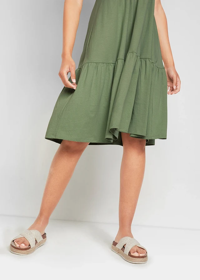 Knielange strokenjurk van katoen • pijnboomgroen • product-page.page-title-suffix