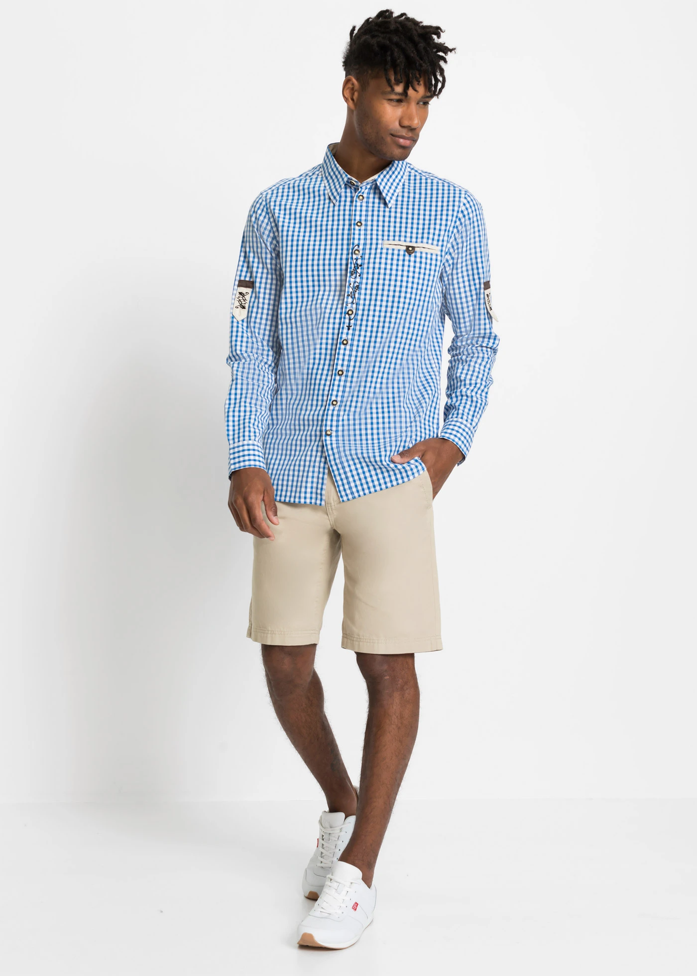 Tiroler overhemd met oprolbare mouwen • azuurblauw-wit geruit • bonprix online shop