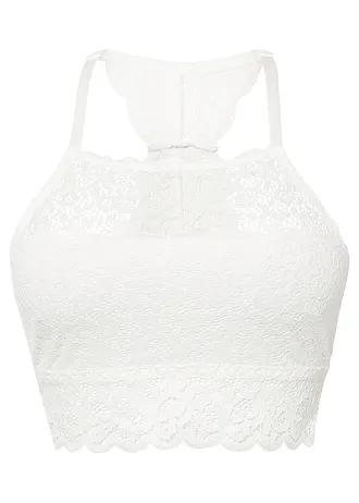 Bralette van elastische kant, Kleur: wit
