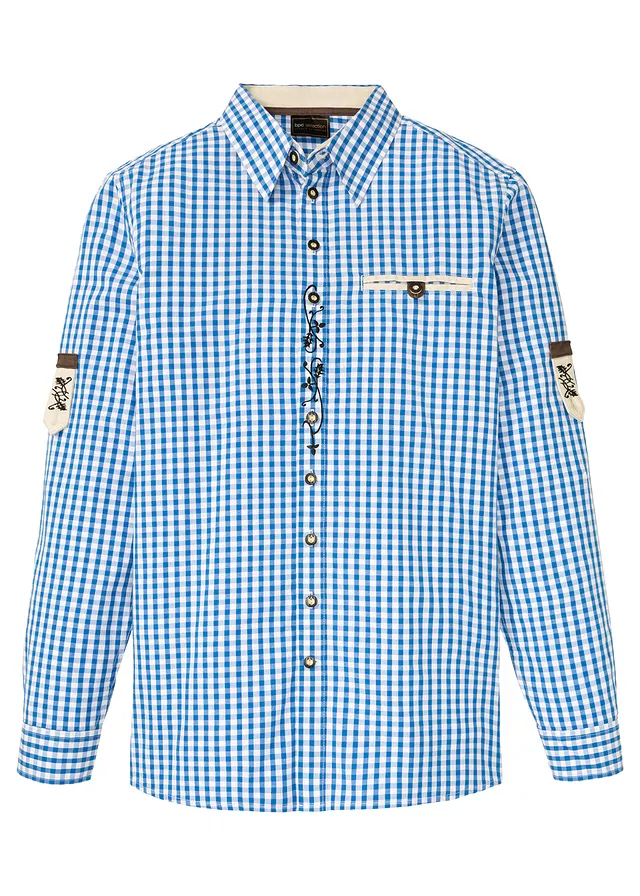 Tiroler overhemd met oprolbare mouwen • azuurblauw-wit geruit • bonprix online shop