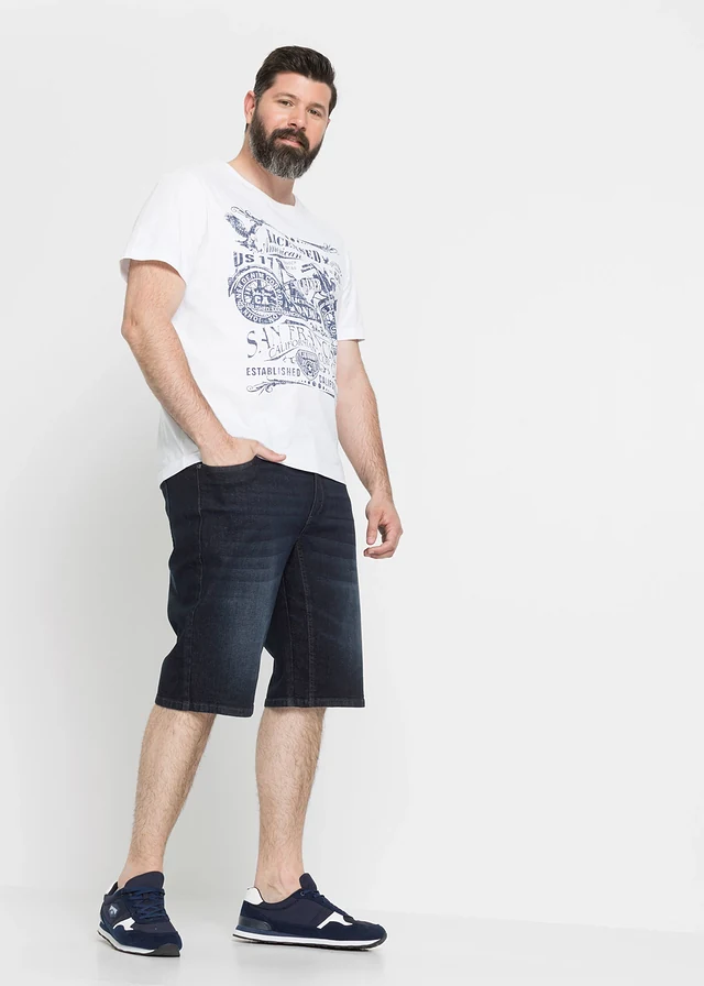 Bermuda en jean extensible avec entrejambe renforcé, regular, Couleur: bleu foncé denim