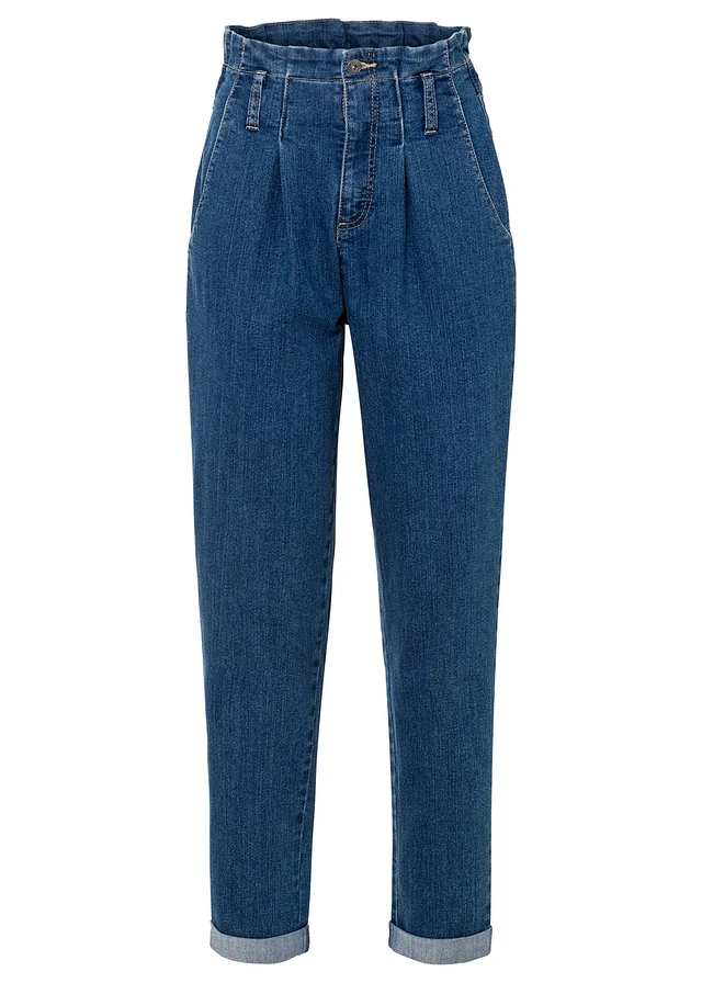 Mom jeans met high waist en stretch, Kleur: blue stone