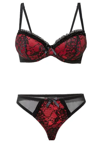 Vyztužená podprsenka + tanga (2dílná souprava) • černo-červená • bonprix obchod