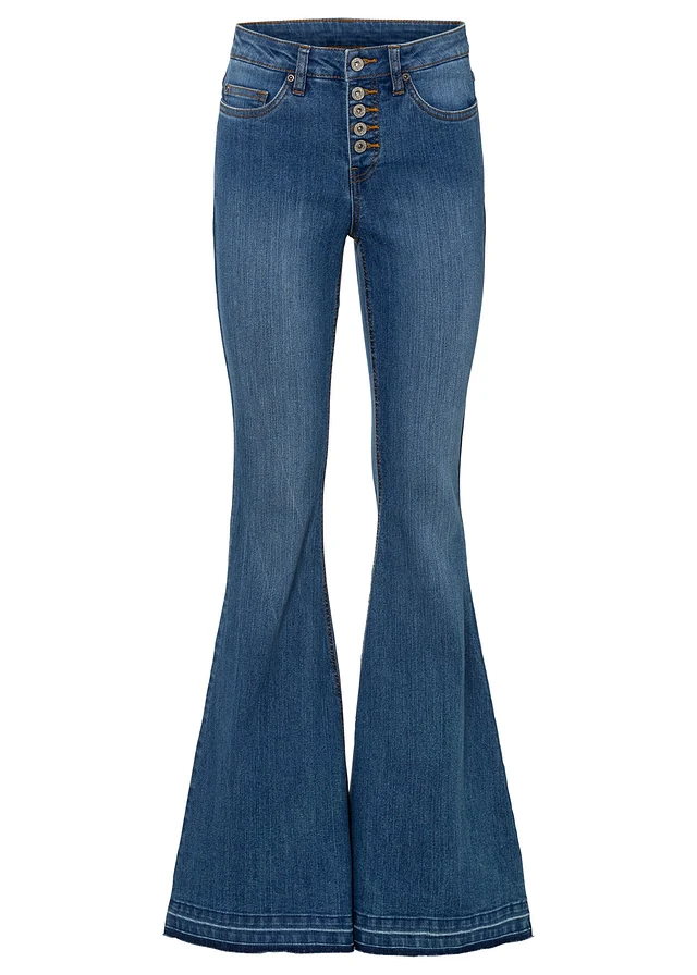 Jean pattes d’éph avec ourlets effilochés, Couleur: bleu stone