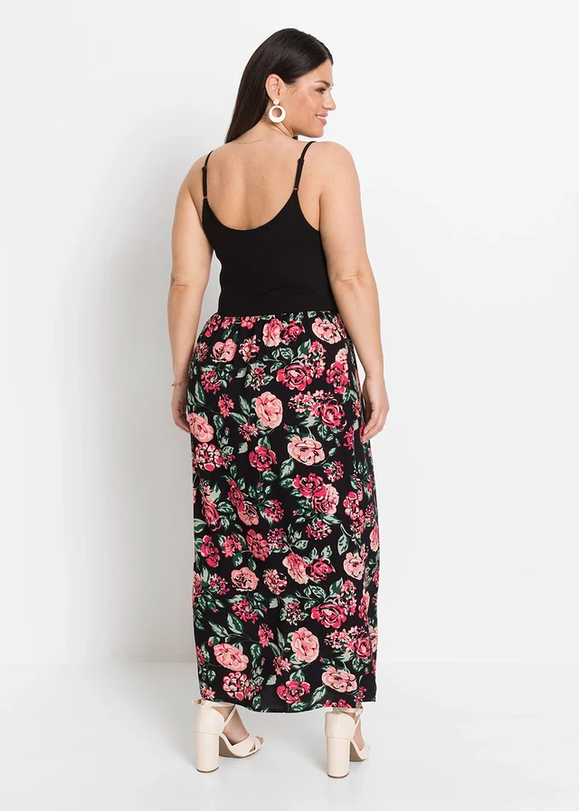 Robe longue en viscose, Couleur: noir floral