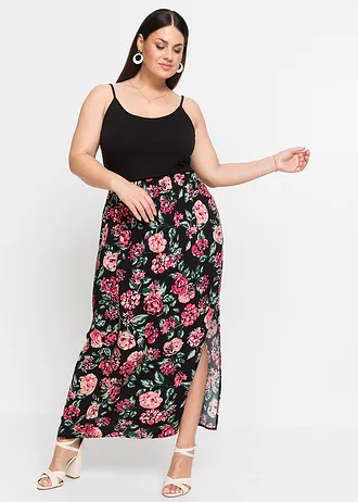 Rochie maxi din viscoză sustenabilă, culoare: negru floral