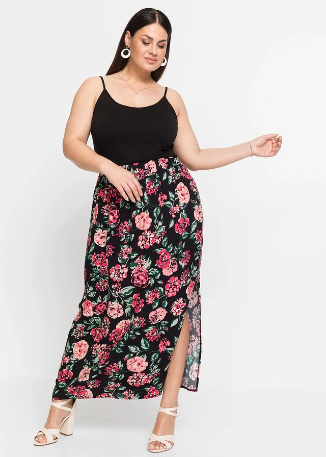 Robe longue en viscose, Couleur: noir floral