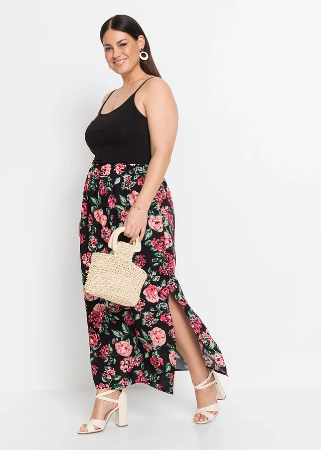 Robe longue en viscose, Couleur: noir floral