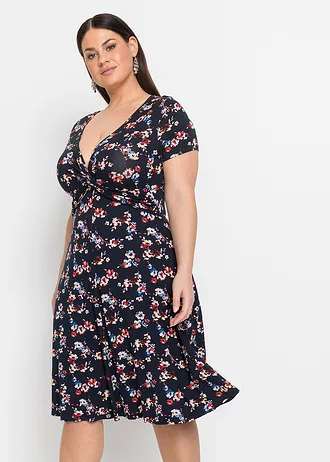 Žerzejové šaty z viskózové směsi, barva: tmavě modrá s květy