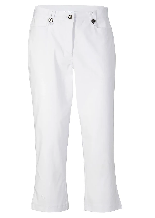 Pantalon 7/8 en bengaline avec taille élastiquée, Couleur: blanc