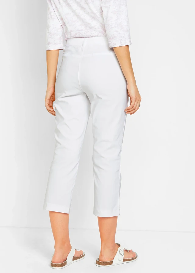Pantalon 7/8 en bengaline avec taille élastiquée, Couleur: blanc