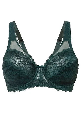 Sutien minimizer cu dantelă fină • verde închis • magazin bonprix