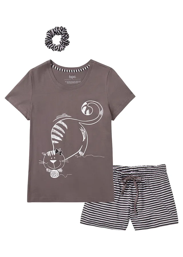 Krátké pyžamo s gumičkou do vlasů • kouřově bobulová s proužky • bonprix obchod