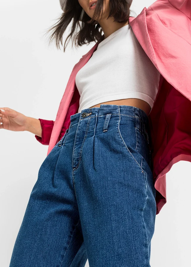 Mom sztreccsfarmer High Waist • kék kőmosott • bonprix áruház
