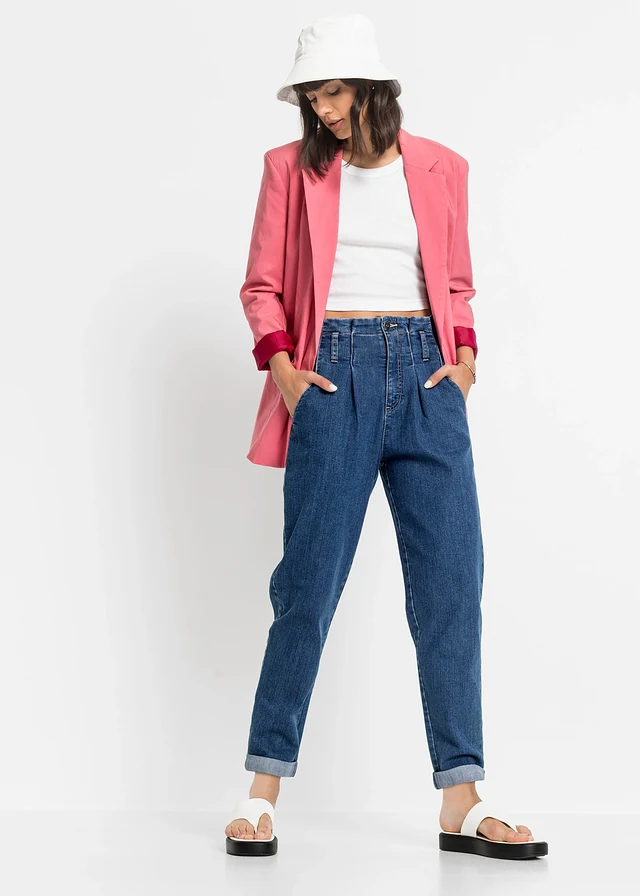 Mom sztreccsfarmer High Waist • kék kőmosott • bonprix áruház