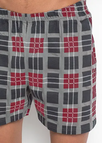 Krátké pyžamo, barva: červená + šedá kostka