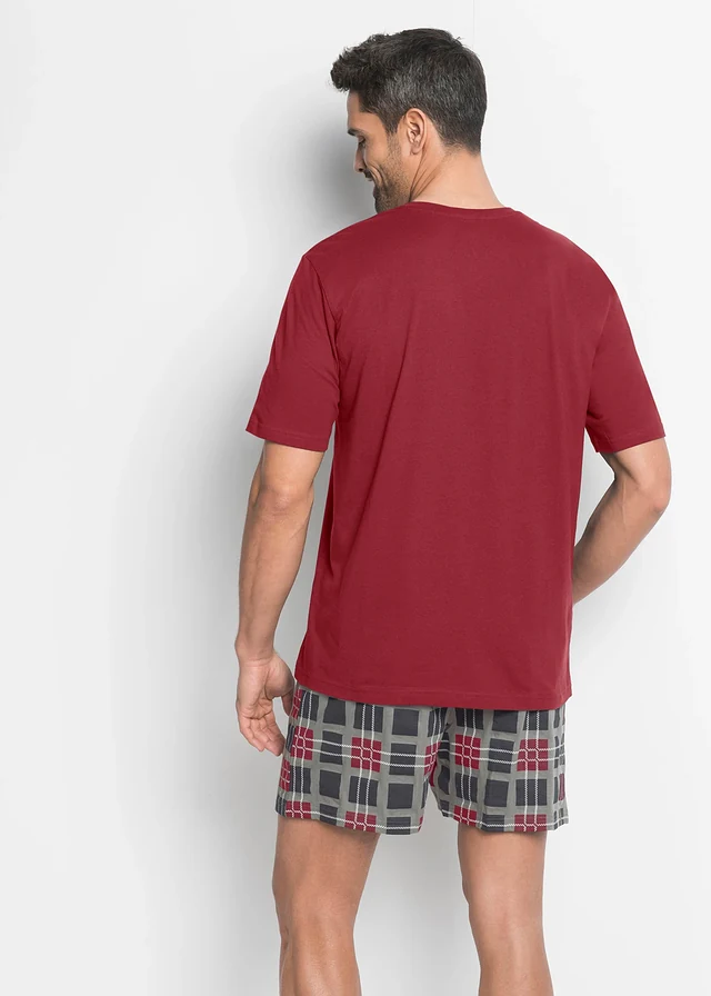 Pyjashort, Couleur: rouge + gris carreaux