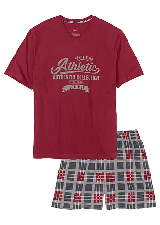 Pyjashort, Couleur: rouge + gris carreaux