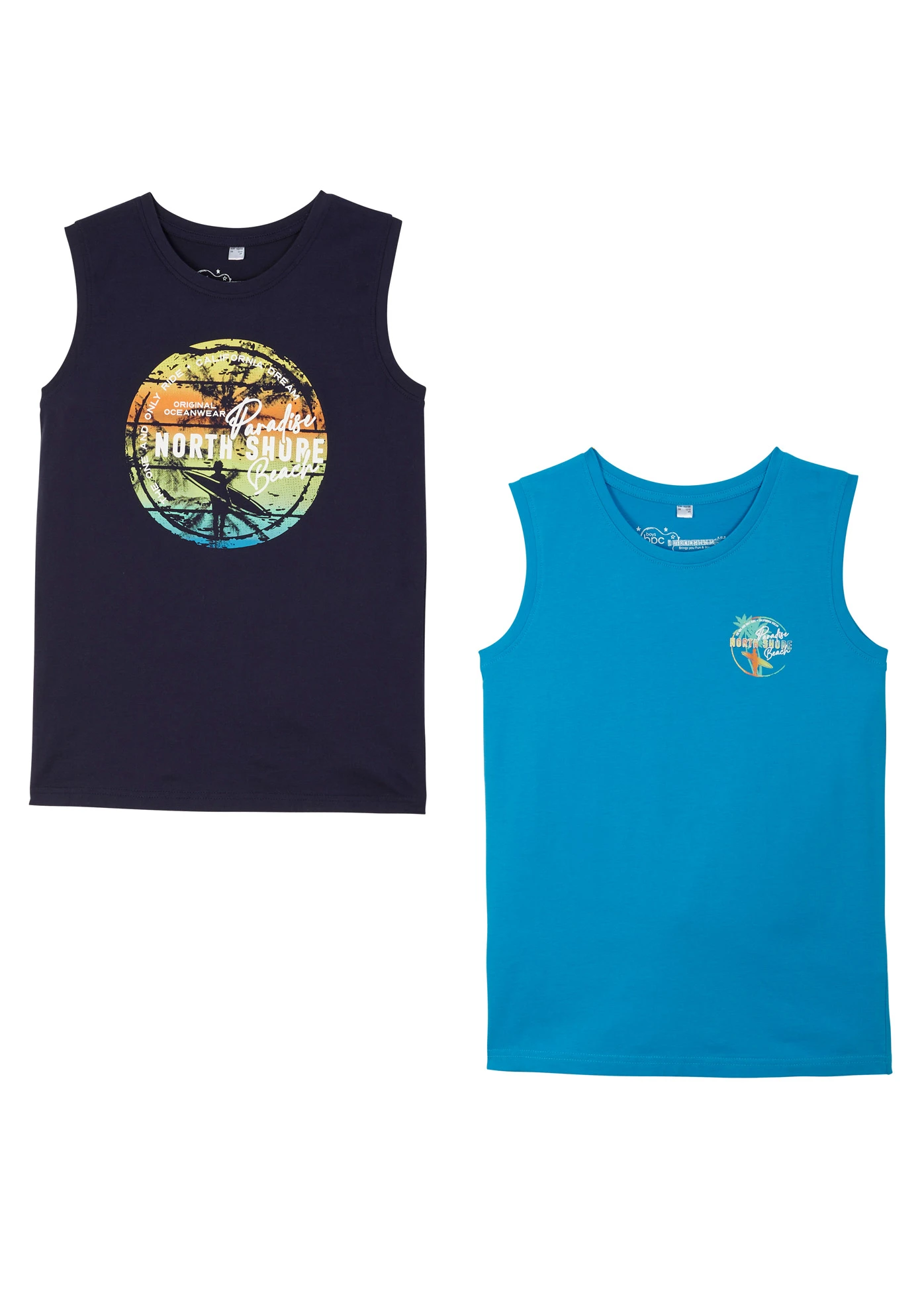 Lot de 2 débardeurs 100% coton • bleu foncé-turquoise moyen floral • Boutique bonprix