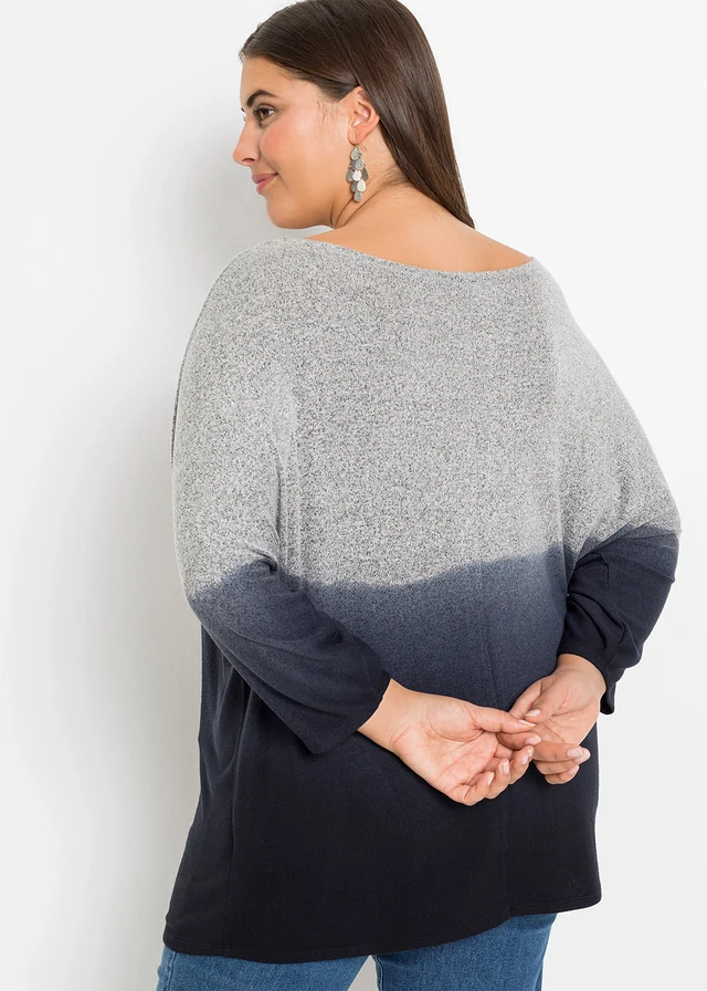 T-shirt oversize à dégradé de couleur, Couleur: gris/bleu foncé chiné