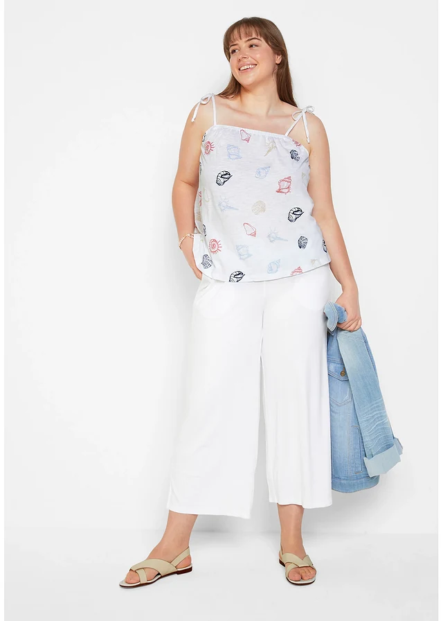 Pantalon fluide en jersey viscose, longueur 7/8, Couleur: blanc